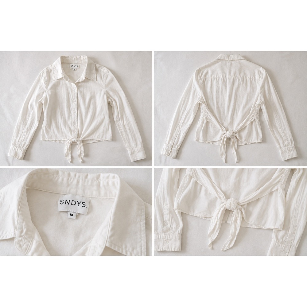 SNDYS White 100% Cotton Tie Front Long Sleeve Cropped Button Down Shirt M